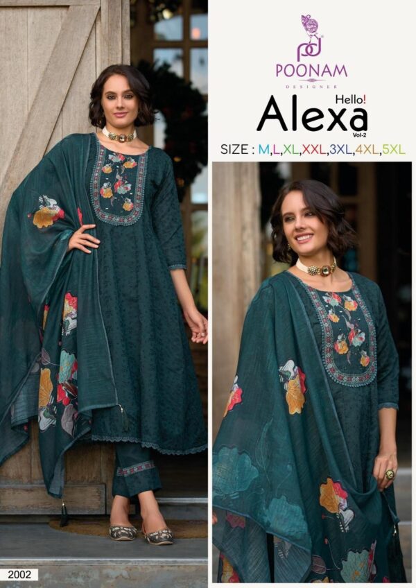 poonam alexa vol 2 series 2001-2006 chikan work wholesale suit  poonam alexa vol 2 series 2001-2006 chikan work wholesale suit , poonam alexa vol 2 series 2001-2006 chikan work wholesale suit  surat, poonam alexa vol 2 series 2001-2006 chikan work wholesale suit  new latest catalog, poonam alexa vol 2 series 2001-2006 chikan work wholesale suit  wholesale surat, poonam alexa vol 2 series 2001-2006 chikan work wholesale suit  single, poonam alexa vol 2 series 2001-2006 chikan work wholesale suit  catalog price, poonam alexa vol 2 series 2001-2006 chikan work wholesale suit  salwar suit, poonam alexa vol 2 series 2001-2006 chikan work wholesale suit  dresses, poonam alexa vol 2 series 2001-2006 chikan work wholesale suit  indian salwar suit, poonam alexa vol 2 series 2001-2006 chikan work wholesale suit  dress material poonam alexa vol 2 series 2001 2006 chikan work wholesale suit 3 2025 04 28 08 16 01 
                     poonam alexa vol 2 series 2001-2006 chikan work wholesale suit 
                     
                     
                     
                     Specification :
                     
                        
                           
						   
								Product Date:
								28-04-2025
							
                             							
								Name:
								Poonam Alexa Vol 2 Series 2001-2006 Chikan Work Wholesale Suit 
							
																					
								Cname:
								Alexa Vol 2
							
														
								Brand:
								Poonam Designer
							
							
														
								Total Design:
								6 Pcs
							
														
														
								Per Piece Rate:
								INR 1399
							
														
														
								Full Catalog Rate:
								INR 8394								+ (5 % GST) + Shipping Charge
								
							
														
														
								Weight:
								6 Kg
							
																					
								Moq:
								Minimum 6 Pcs
							
														
														
														
								Type:
								Readymade Suits, Anarkali Suits
							
														
							
							
														
								Fabric:
								
									Fancy								
							
																																																								
														
														
														
								Other Details:
								POONAM DESIGNER ©️
   (Presenting new Catloug)
                     
          HELLO Alexa Vol-02

Luxury Cotton Collection. 

Note:- Bombay style Anarkali
                   
Top - Full Long Kali Frant/back full 
              chikan work 
              And premium quality 
            Designer Handwok Neck with 
            digital print. 
             
             
inner - Pure Mal-Mal cotton. 
                            
Bottom - Cotton fabric with 
                     chikan work & printed 
                      laice. 
                  
Dupatta - Lilen digital print 
                      dupatta with four side 
                      Hand made Tassels. 
                    

Size - M,L,XL,XXL,3XL,4XL,5XL

₹ 1399/-