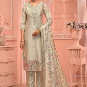 Pure Linen Kurti Pant Set with Digital Dupatta & Swarovski Work