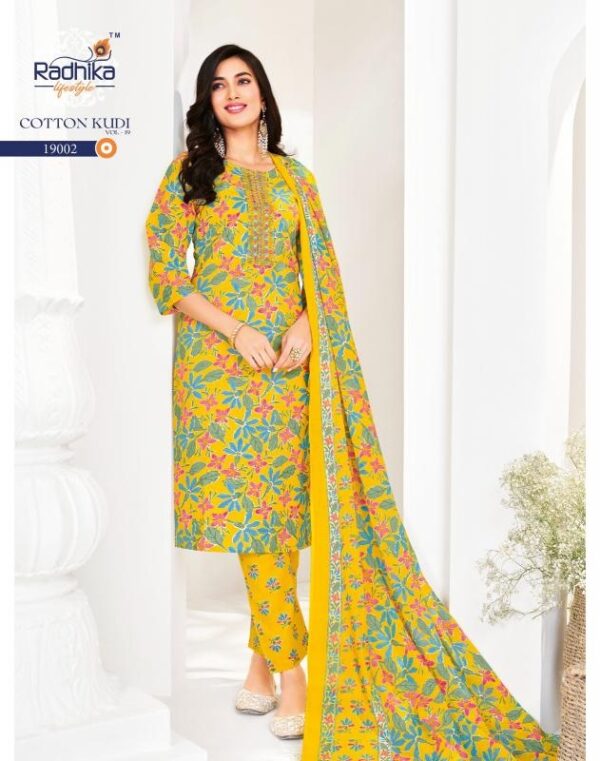 radhika cotton kudi vol 19 series 19001-19008 cotton wholesale suit  radhika cotton kudi vol 19 series 19001-19008 cotton wholesale suit , radhika cotton kudi vol 19 series 19001-19008 cotton wholesale suit  surat, radhika cotton kudi vol 19 series 19001-19008 cotton wholesale suit  new latest catalog, radhika cotton kudi vol 19 series 19001-19008 cotton wholesale suit  wholesale surat, radhika cotton kudi vol 19 series 19001-19008 cotton wholesale suit  single, radhika cotton kudi vol 19 series 19001-19008 cotton wholesale suit  catalog price, radhika cotton kudi vol 19 series 19001-19008 cotton wholesale suit  salwar suit, radhika cotton kudi vol 19 series 19001-19008 cotton wholesale suit  dresses, radhika cotton kudi vol 19 series 19001-19008 cotton wholesale suit  indian salwar suit, radhika cotton kudi vol 19 series 19001-19008 cotton wholesale suit  dress material radhika cotton kudi vol 19 series 19001 19008 cotton wholesale suit 12 2025 04 30 10 31 36 
                     radhika cotton kudi vol 19 series 19001-19008 cotton wholesale suit 
                     
                     
                     
                     Specification :
                     
                        
                           
						   
								Product Date:
								30-04-2025
							
                             							
								Name:
								Radhika Cotton Kudi Vol 19 Series 19001-19008 Cotton Wholesale Suit 
							
																					
								Cname:
								Cotton Kudi Vol 19
							
														
								Brand:
								Radhika
							
							
														
								Total Design:
								8 Pcs
							
														
														
								Per Piece Rate:
								INR 670
							
														
														
								Full Catalog Rate:
								INR 5360								+ (5 % GST) + Shipping Charge
								
							
														
														
								Weight:
								8 Kg
							
																					
								Moq:
								Minimum 8 Pcs
							
														
														
														
								Type:
								Cotton Ladies Suits, Printed Salwar Kameez
							
														
							
							
														
								Fabric:
								
									Cotton								
							
																																																								
														
														
														
								Other Details:
								
	
		
			
			Radhika lifestyle 

			Make this beautifully Cotton Kurti  & printed embellished pants & duppatta a perfect choice for the upcoming season. RADHIKA lifestyle  launches *cotton kudi relish the timeless essence and exotic craftsmanship of these garments.... * 

			COTTON KUDI VOL-19         

			KURTI WITH PANT& DUPPATTA(3 PCS) 

			
			✨Details
			👗Fabrics - pure cotton60-60

			🎗Size -  S(18)M(19) L(20) ,XL(21), XXL(22) 3xl(23)
			  
			🌈 Length --> 46📐

			☣Designs- 8pcs

			Rate- 670/-

			Regards,
			 YASH ENTERPRISE

			
			💥 Limeted stock 💥