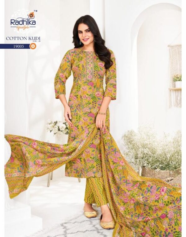 radhika cotton kudi vol 19 series 19001-19008 cotton wholesale suit  radhika cotton kudi vol 19 series 19001-19008 cotton wholesale suit , radhika cotton kudi vol 19 series 19001-19008 cotton wholesale suit  surat, radhika cotton kudi vol 19 series 19001-19008 cotton wholesale suit  new latest catalog, radhika cotton kudi vol 19 series 19001-19008 cotton wholesale suit  wholesale surat, radhika cotton kudi vol 19 series 19001-19008 cotton wholesale suit  single, radhika cotton kudi vol 19 series 19001-19008 cotton wholesale suit  catalog price, radhika cotton kudi vol 19 series 19001-19008 cotton wholesale suit  salwar suit, radhika cotton kudi vol 19 series 19001-19008 cotton wholesale suit  dresses, radhika cotton kudi vol 19 series 19001-19008 cotton wholesale suit  indian salwar suit, radhika cotton kudi vol 19 series 19001-19008 cotton wholesale suit  dress material radhika cotton kudi vol 19 series 19001 19008 cotton wholesale suit 2 2025 04 30 10 31 36 
                     radhika cotton kudi vol 19 series 19001-19008 cotton wholesale suit 
                     
                     
                     
                     Specification :
                     
                        
                           
						   
								Product Date:
								30-04-2025
							
                             							
								Name:
								Radhika Cotton Kudi Vol 19 Series 19001-19008 Cotton Wholesale Suit 
							
																					
								Cname:
								Cotton Kudi Vol 19
							
														
								Brand:
								Radhika
							
							
														
								Total Design:
								8 Pcs
							
														
														
								Per Piece Rate:
								INR 670
							
														
														
								Full Catalog Rate:
								INR 5360								+ (5 % GST) + Shipping Charge
								
							
														
														
								Weight:
								8 Kg
							
																					
								Moq:
								Minimum 8 Pcs
							
														
														
														
								Type:
								Cotton Ladies Suits, Printed Salwar Kameez
							
														
							
							
														
								Fabric:
								
									Cotton								
							
																																																								
														
														
														
								Other Details:
								
	
		
			
			Radhika lifestyle 

			Make this beautifully Cotton Kurti  & printed embellished pants & duppatta a perfect choice for the upcoming season. RADHIKA lifestyle  launches *cotton kudi relish the timeless essence and exotic craftsmanship of these garments.... * 

			COTTON KUDI VOL-19         

			KURTI WITH PANT& DUPPATTA(3 PCS) 

			
			✨Details
			👗Fabrics - pure cotton60-60

			🎗Size -  S(18)M(19) L(20) ,XL(21), XXL(22) 3xl(23)
			  
			🌈 Length --> 46📐

			☣Designs- 8pcs

			Rate- 670/-

			Regards,
			 YASH ENTERPRISE

			
			💥 Limeted stock 💥