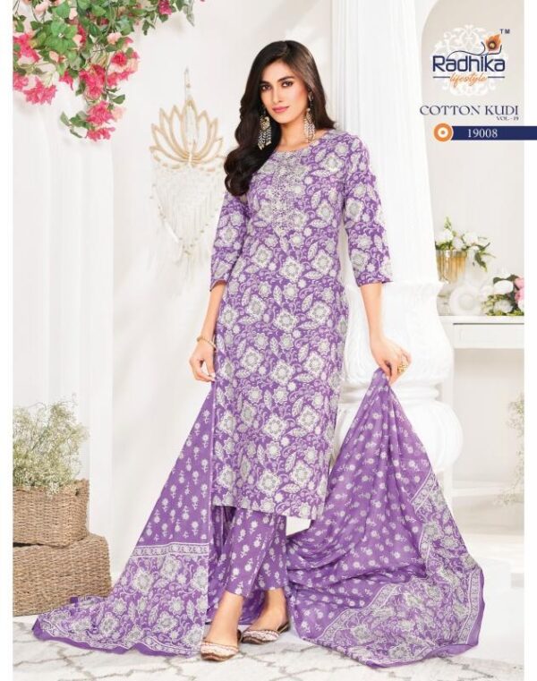 radhika cotton kudi vol 19 series 19001-19008 cotton wholesale suit  radhika cotton kudi vol 19 series 19001-19008 cotton wholesale suit , radhika cotton kudi vol 19 series 19001-19008 cotton wholesale suit  surat, radhika cotton kudi vol 19 series 19001-19008 cotton wholesale suit  new latest catalog, radhika cotton kudi vol 19 series 19001-19008 cotton wholesale suit  wholesale surat, radhika cotton kudi vol 19 series 19001-19008 cotton wholesale suit  single, radhika cotton kudi vol 19 series 19001-19008 cotton wholesale suit  catalog price, radhika cotton kudi vol 19 series 19001-19008 cotton wholesale suit  salwar suit, radhika cotton kudi vol 19 series 19001-19008 cotton wholesale suit  dresses, radhika cotton kudi vol 19 series 19001-19008 cotton wholesale suit  indian salwar suit, radhika cotton kudi vol 19 series 19001-19008 cotton wholesale suit  dress material radhika cotton kudi vol 19 series 19001 19008 cotton wholesale suit 3 2025 04 30 10 31 36 
                     radhika cotton kudi vol 19 series 19001-19008 cotton wholesale suit 
                     
                     
                     
                     Specification :
                     
                        
                           
						   
								Product Date:
								30-04-2025
							
                             							
								Name:
								Radhika Cotton Kudi Vol 19 Series 19001-19008 Cotton Wholesale Suit 
							
																					
								Cname:
								Cotton Kudi Vol 19
							
														
								Brand:
								Radhika
							
							
														
								Total Design:
								8 Pcs
							
														
														
								Per Piece Rate:
								INR 670
							
														
														
								Full Catalog Rate:
								INR 5360								+ (5 % GST) + Shipping Charge
								
							
														
														
								Weight:
								8 Kg
							
																					
								Moq:
								Minimum 8 Pcs
							
														
														
														
								Type:
								Cotton Ladies Suits, Printed Salwar Kameez
							
														
							
							
														
								Fabric:
								
									Cotton								
							
																																																								
														
														
														
								Other Details:
								
	
		
			
			Radhika lifestyle 

			Make this beautifully Cotton Kurti  & printed embellished pants & duppatta a perfect choice for the upcoming season. RADHIKA lifestyle  launches *cotton kudi relish the timeless essence and exotic craftsmanship of these garments.... * 

			COTTON KUDI VOL-19         

			KURTI WITH PANT& DUPPATTA(3 PCS) 

			
			✨Details
			👗Fabrics - pure cotton60-60

			🎗Size -  S(18)M(19) L(20) ,XL(21), XXL(22) 3xl(23)
			  
			🌈 Length --> 46📐

			☣Designs- 8pcs

			Rate- 670/-

			Regards,
			 YASH ENTERPRISE

			
			💥 Limeted stock 💥