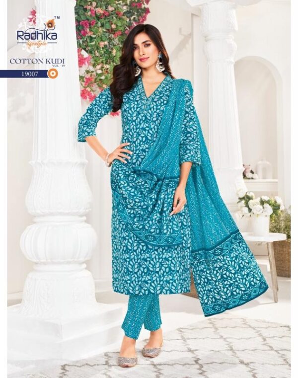 radhika cotton kudi vol 19 series 19001-19008 cotton wholesale suit  radhika cotton kudi vol 19 series 19001-19008 cotton wholesale suit , radhika cotton kudi vol 19 series 19001-19008 cotton wholesale suit  surat, radhika cotton kudi vol 19 series 19001-19008 cotton wholesale suit  new latest catalog, radhika cotton kudi vol 19 series 19001-19008 cotton wholesale suit  wholesale surat, radhika cotton kudi vol 19 series 19001-19008 cotton wholesale suit  single, radhika cotton kudi vol 19 series 19001-19008 cotton wholesale suit  catalog price, radhika cotton kudi vol 19 series 19001-19008 cotton wholesale suit  salwar suit, radhika cotton kudi vol 19 series 19001-19008 cotton wholesale suit  dresses, radhika cotton kudi vol 19 series 19001-19008 cotton wholesale suit  indian salwar suit, radhika cotton kudi vol 19 series 19001-19008 cotton wholesale suit  dress material radhika cotton kudi vol 19 series 19001 19008 cotton wholesale suit 4 2025 04 30 10 31 36 
                     radhika cotton kudi vol 19 series 19001-19008 cotton wholesale suit 
                     
                     
                     
                     Specification :
                     
                        
                           
						   
								Product Date:
								30-04-2025
							
                             							
								Name:
								Radhika Cotton Kudi Vol 19 Series 19001-19008 Cotton Wholesale Suit 
							
																					
								Cname:
								Cotton Kudi Vol 19
							
														
								Brand:
								Radhika
							
							
														
								Total Design:
								8 Pcs
							
														
														
								Per Piece Rate:
								INR 670
							
														
														
								Full Catalog Rate:
								INR 5360								+ (5 % GST) + Shipping Charge
								
							
														
														
								Weight:
								8 Kg
							
																					
								Moq:
								Minimum 8 Pcs
							
														
														
														
								Type:
								Cotton Ladies Suits, Printed Salwar Kameez
							
														
							
							
														
								Fabric:
								
									Cotton								
							
																																																								
														
														
														
								Other Details:
								
	
		
			
			Radhika lifestyle 

			Make this beautifully Cotton Kurti  & printed embellished pants & duppatta a perfect choice for the upcoming season. RADHIKA lifestyle  launches *cotton kudi relish the timeless essence and exotic craftsmanship of these garments.... * 

			COTTON KUDI VOL-19         

			KURTI WITH PANT& DUPPATTA(3 PCS) 

			
			✨Details
			👗Fabrics - pure cotton60-60

			🎗Size -  S(18)M(19) L(20) ,XL(21), XXL(22) 3xl(23)
			  
			🌈 Length --> 46📐

			☣Designs- 8pcs

			Rate- 670/-

			Regards,
			 YASH ENTERPRISE

			
			💥 Limeted stock 💥
