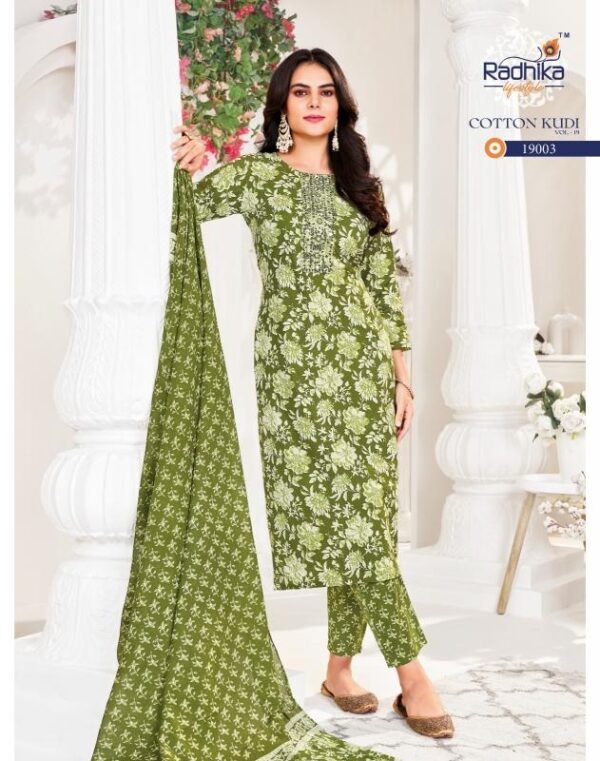 radhika cotton kudi vol 19 series 19001-19008 cotton wholesale suit  radhika cotton kudi vol 19 series 19001-19008 cotton wholesale suit , radhika cotton kudi vol 19 series 19001-19008 cotton wholesale suit  surat, radhika cotton kudi vol 19 series 19001-19008 cotton wholesale suit  new latest catalog, radhika cotton kudi vol 19 series 19001-19008 cotton wholesale suit  wholesale surat, radhika cotton kudi vol 19 series 19001-19008 cotton wholesale suit  single, radhika cotton kudi vol 19 series 19001-19008 cotton wholesale suit  catalog price, radhika cotton kudi vol 19 series 19001-19008 cotton wholesale suit  salwar suit, radhika cotton kudi vol 19 series 19001-19008 cotton wholesale suit  dresses, radhika cotton kudi vol 19 series 19001-19008 cotton wholesale suit  indian salwar suit, radhika cotton kudi vol 19 series 19001-19008 cotton wholesale suit  dress material radhika cotton kudi vol 19 series 19001 19008 cotton wholesale suit 8 2025 04 30 10 31 36 
                     radhika cotton kudi vol 19 series 19001-19008 cotton wholesale suit 
                     
                     
                     
                     Specification :
                     
                        
                           
						   
								Product Date:
								30-04-2025
							
                             							
								Name:
								Radhika Cotton Kudi Vol 19 Series 19001-19008 Cotton Wholesale Suit 
							
																					
								Cname:
								Cotton Kudi Vol 19
							
														
								Brand:
								Radhika
							
							
														
								Total Design:
								8 Pcs
							
														
														
								Per Piece Rate:
								INR 670
							
														
														
								Full Catalog Rate:
								INR 5360								+ (5 % GST) + Shipping Charge
								
							
														
														
								Weight:
								8 Kg
							
																					
								Moq:
								Minimum 8 Pcs
							
														
														
														
								Type:
								Cotton Ladies Suits, Printed Salwar Kameez
							
														
							
							
														
								Fabric:
								
									Cotton								
							
																																																								
														
														
														
								Other Details:
								
	
		
			
			Radhika lifestyle 

			Make this beautifully Cotton Kurti  & printed embellished pants & duppatta a perfect choice for the upcoming season. RADHIKA lifestyle  launches *cotton kudi relish the timeless essence and exotic craftsmanship of these garments.... * 

			COTTON KUDI VOL-19         

			KURTI WITH PANT& DUPPATTA(3 PCS) 

			
			✨Details
			👗Fabrics - pure cotton60-60

			🎗Size -  S(18)M(19) L(20) ,XL(21), XXL(22) 3xl(23)
			  
			🌈 Length --> 46📐

			☣Designs- 8pcs

			Rate- 670/-

			Regards,
			 YASH ENTERPRISE

			
			💥 Limeted stock 💥