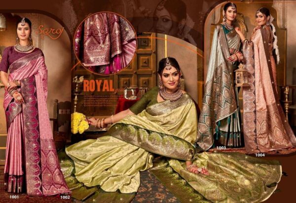 Saroj Begum Sattin swaroski vol-2 series 1001-1004 Soft satin silk wholesale saree - Image 2