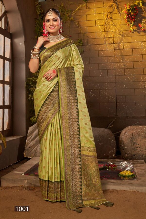 Saroj Begum Sattin swaroski vol-4 series 1001-1004 Soft satin silk wholesale saree - Image 3