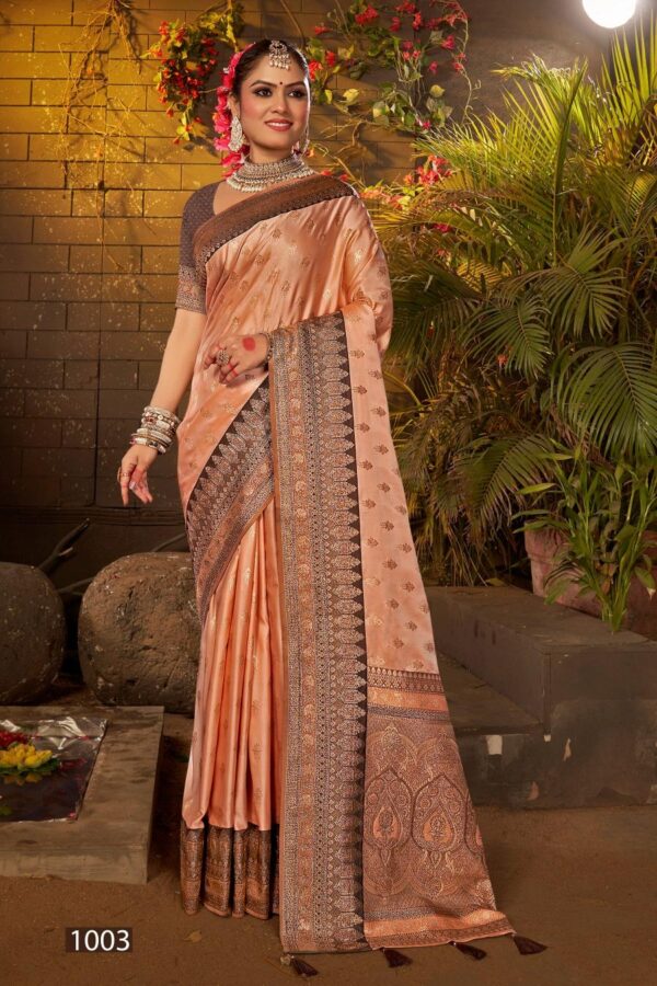 Saroj Begum Sattin swaroski vol-4 series 1001-1004 Soft satin silk wholesale saree - Image 5