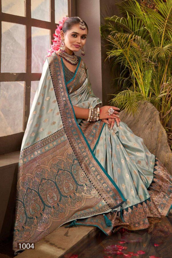 Saroj Begum Sattin swaroski vol-4 series 1001-1004 Soft satin silk wholesale saree - Image 6