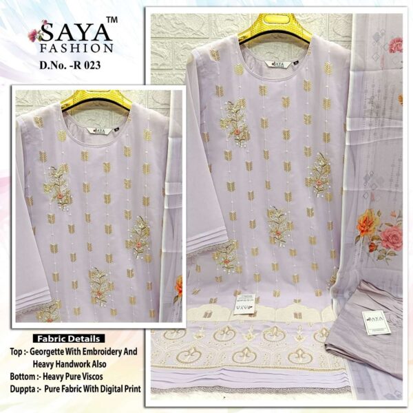 SAYA FASHION R-023 GEORGETTE WITH EMBROIDERY wholesale suit  SAYA FASHION R-023 GEORGETTE WITH EMBROIDERY wholesale suit , SAYA FASHION R-023 GEORGETTE WITH EMBROIDERY wholesale suit  surat, SAYA FASHION R-023 GEORGETTE WITH EMBROIDERY wholesale suit  new latest catalog, SAYA FASHION R-023 GEORGETTE WITH EMBROIDERY wholesale suit  wholesale surat, SAYA FASHION R-023 GEORGETTE WITH EMBROIDERY wholesale suit  single, SAYA FASHION R-023 GEORGETTE WITH EMBROIDERY wholesale suit  catalog price, SAYA FASHION R-023 GEORGETTE WITH EMBROIDERY wholesale suit  salwar suit, SAYA FASHION R-023 GEORGETTE WITH EMBROIDERY wholesale suit  dresses, SAYA FASHION R-023 GEORGETTE WITH EMBROIDERY wholesale suit  indian salwar suit, SAYA FASHION R-023 GEORGETTE WITH EMBROIDERY wholesale suit  dress material saya fashion r 023 georgette with embroidery wholesale suit 3 2025 04 26 10 08 49 
                     SAYA FASHION R-023 GEORGETTE WITH EMBROIDERY wholesale suit 
                     
                     
                     
                     Specification :
                     
                        
                           
						   
								Product Date:
								26-04-2025
							
                             							
								Name:
								Saya Fashion R-023 Georgette With Embroidery Wholesale Suit 
							
																					
								Cname:
								R-023 
							
														
								Brand:
								
							
							
														
								Total Design:
								4 Pcs
							
														
														
								Per Piece Rate:
								INR 1399
							
														
														
								Full Catalog Rate:
								INR 5596								+ (5 % GST) + Shipping Charge
								
							
														
														
								Weight:
								4 Kg
							
																					
								Moq:
								Minimum 1 Pcs
							
														
														
														
								Type:
								Single Suits
							
														
							
							
														
								Fabric:
								
									Georgette								
							
																																																								
														
														
														
								Other Details:
								BRAND NAME:- SAYA FASHION ™️

CATALOUGE NAME:-     FULLY STITCHED COLLECTION
 
D NO:-  R-023

  🔽Details🔽 
Top:- GEORGETTE WITH EMBROIDERY & HEAVY HANDWORK  ALSO

INNER:-  HEAVY SANTOON 

Bottom:- HEAVY PURE VISCOS

Dupatta:- PURE DIGITAL

SIZE:- XL - XXL SIZE

_COLOUR :-  DASTY GRAY & ROSE PINK & NOOR PURPLE 

Price:- Rs 1399/-


 
Ready To Ship...✈️✈️✈️
Plz Conform Ur Orders


QUALITY SPEAKS