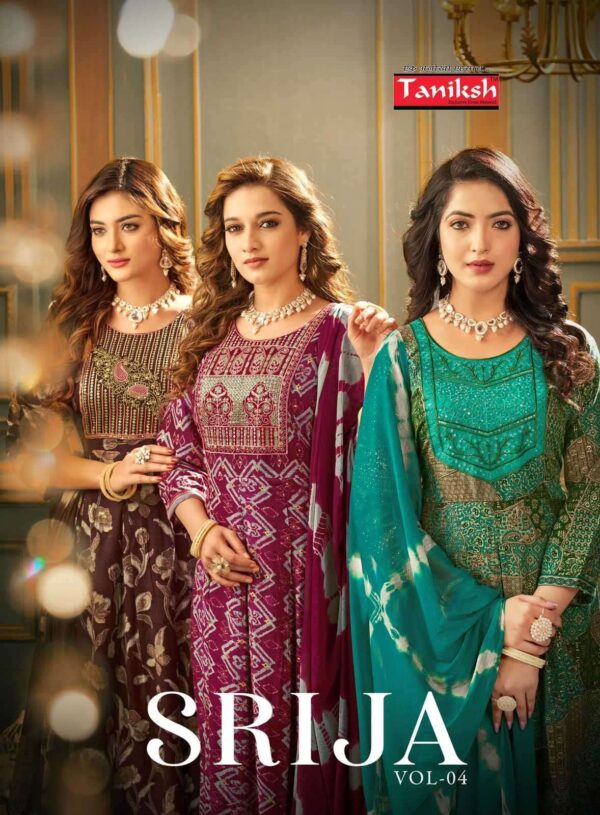 taniksh srija vol 4 series 4001-4008 rayon print suit   taniksh srija vol 4 series 4001 4008 rayon print suit 2023 11 21 22 54 08 
                     taniksh srija vol 4 series 4001-4008 rayon print suit 
                     
                     
                     
                     Specification :
                     
                        
                           
						   
								Product Date:
								28-04-2025
							
                             							
								Name:
								Taniksh Srija Vol 4 Series 4001-4008 Rayon Print Suit 
							
																					
								Cname:
								 Srija Vol 4
							
														
								Brand:
								Tanishk Fashion
							
							
														
								Total Design:
								8 Pcs
							
														
														
								Per Piece Rate:
								INR 550
							
														
														
								Full Catalog Rate:
								INR 4400								+ (5 % GST) + Shipping Charge
								
							
														
														
								Weight:
								8 Kg
							
																					
								Moq:
								Minimum 8 Pcs
							
														
														
														
								Type:
								Printed Salwar Kameez, Readymade Suits, Anarkali Suits, Anarkali Kurti
							
														
							
							
														
								Fabric:
								
									Fancy Rayon								
							
																																																								
														
														
														
								Other Details:
								ðŸ™ðŸ»TANIKSHðŸ™ðŸ» BRAND
(REDYMADE CATALOGUE) 
ðŸ‘—SRIJAðŸ‘—VOLâ¿¤
âœ…WITH EMBROIDERY WORK
âœ…TOP:RYON PRINT
âœ…ANARKALI STYLE
âœ…BOTTOM:RYON PRINT PENT
âœ…DUPATTA:CHIFFON
âœ…SUPER QUALITY FABRICS 
âœ…BEST DESIGNS 
âœ…LATEST COLOURS
âœ…RICH COMBINATION 
âœ…SIZE:M,L, XL, XXL
ðŸ’¸RATE: 550
âœ…SIZE:3XL
ðŸ’¸RATE: 560
ðŸ˜hurry !!!book new
ðŸ˜ Limited Edition