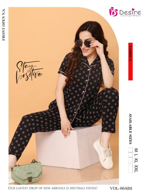 Vol- 864 Premium Hosiery Fabric Front Open Button Night Suit - Image 2