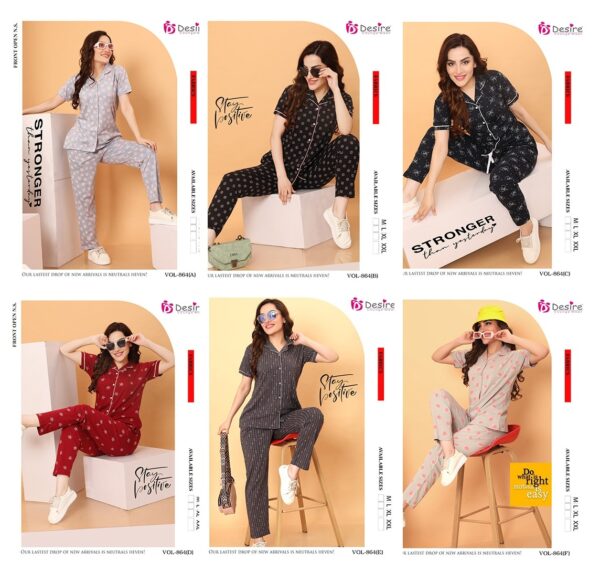 Vol- 864 Premium Hosiery Fabric Front Open Button Night Suit - Image 3
