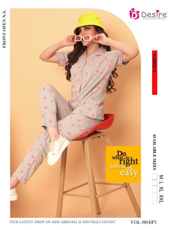 Vol- 864 Premium Hosiery Fabric Front Open Button Night Suit - Image 4