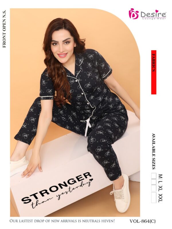 Vol- 864 Premium Hosiery Fabric Front Open Button Night Suit - Image 5