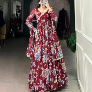 ynf5103 marbel floral print readymade stylish gown wholesaler