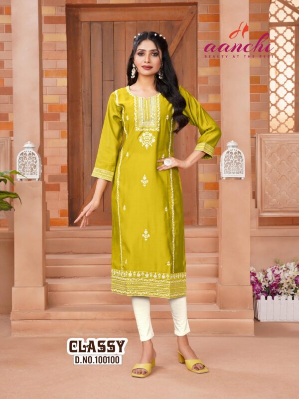 Aanchi classy series 100099-100102 roman silk wholesale kurti - Image 2