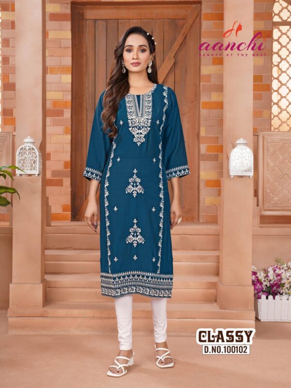 Aanchi classy series 100099-100102 roman silk wholesale kurti - Image 3