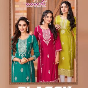 Aanchi classy series 100099-100102 roman silk wholesale kurti