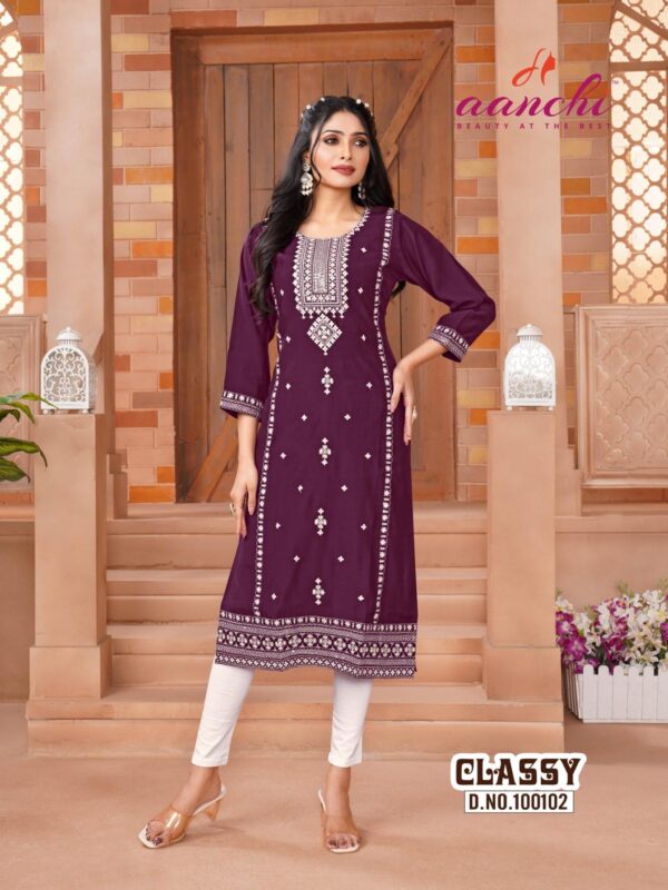 Aanchi classy series 100099-100102 roman silk wholesale kurti - Image 4