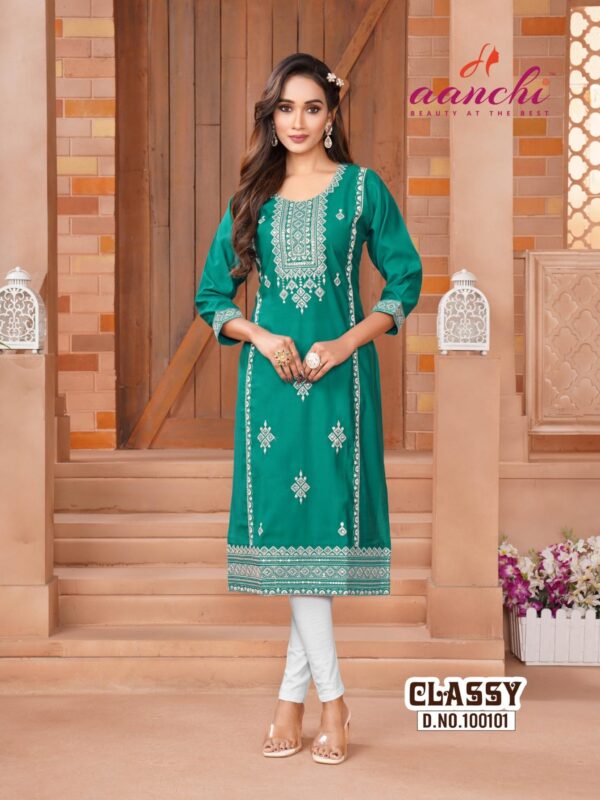 Aanchi classy series 100099-100102 roman silk wholesale kurti - Image 5