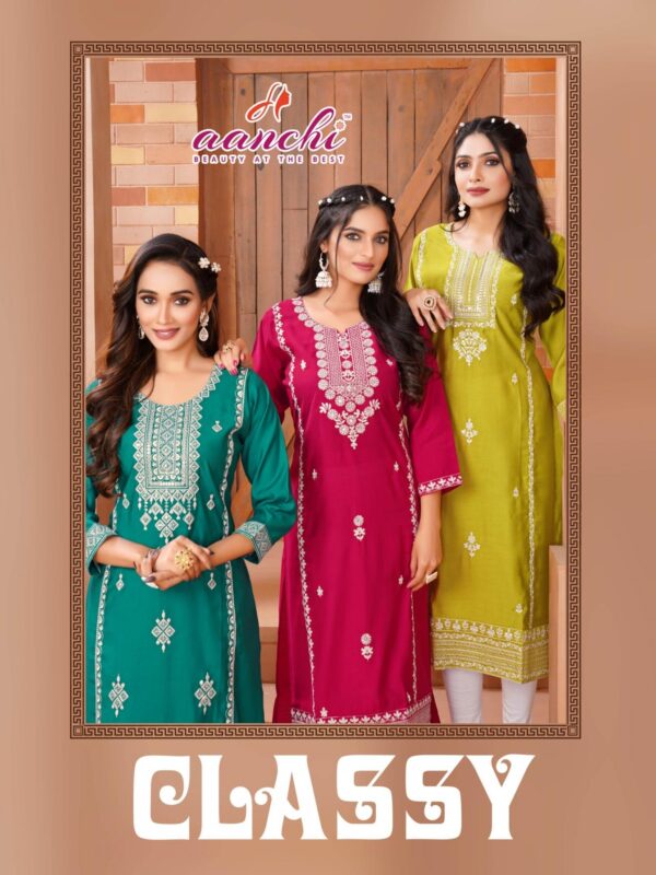 Aanchi classy series 100099-100102 roman silk wholesale kurti - Image 7