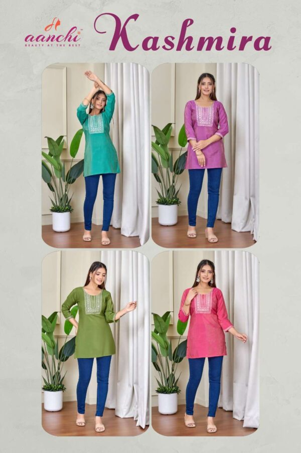aanchi - kashmira   aanchi kashmira colors summer wear readymade short top collection wholesale surat 2 2025 05 22 12 52 22.jpg aanchi kashmira colors summer wear readymade short  top  collection wholesale surat Catalogue Name : 22nd May 2025 Name of Product : aanchi - kashmira  No of Design : 4 Piece (MOQ : 1 Set) Product Rate Per Piece : ₹ 385 / Per Piece Product Full Catalogue Rate : ₹ 1540 (GST Extra) Full Catalogue Weight : 4 KG Product Type & Size: S | M | L | XL | XXL Product Details: 
					 KASHMIRA

SHORT TOP


 FABRIC:ROMAN SHIMMER

Pattern:EMBROIDERY WORK SHORT TOP

RATE: 385/-

 Size:- S-M-L-XL-XXL