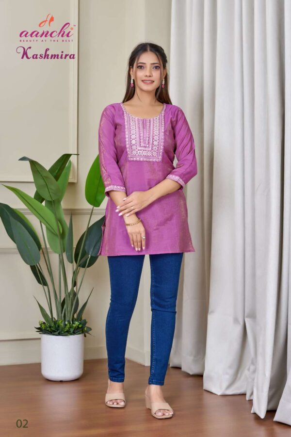 aanchi - kashmira   aanchi kashmira colors summer wear readymade short top collection wholesale surat 3 2025 05 22 12 52 22.jpg aanchi kashmira colors summer wear readymade short  top  collection wholesale surat Catalogue Name : 22nd May 2025 Name of Product : aanchi - kashmira  No of Design : 4 Piece (MOQ : 1 Set) Product Rate Per Piece : ₹ 385 / Per Piece Product Full Catalogue Rate : ₹ 1540 (GST Extra) Full Catalogue Weight : 4 KG Product Type & Size: S | M | L | XL | XXL Product Details: 
					 KASHMIRA

SHORT TOP


 FABRIC:ROMAN SHIMMER

Pattern:EMBROIDERY WORK SHORT TOP

RATE: 385/-

 Size:- S-M-L-XL-XXL