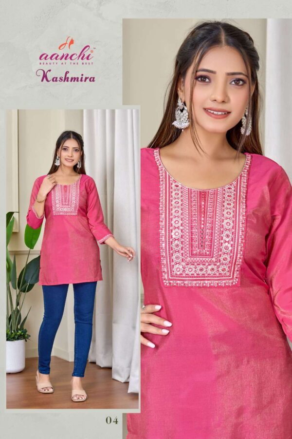 aanchi - kashmira   aanchi kashmira colors summer wear readymade short top collection wholesale surat 4 2025 05 22 12 52 22.jpg aanchi kashmira colors summer wear readymade short  top  collection wholesale surat Catalogue Name : 22nd May 2025 Name of Product : aanchi - kashmira  No of Design : 4 Piece (MOQ : 1 Set) Product Rate Per Piece : ₹ 385 / Per Piece Product Full Catalogue Rate : ₹ 1540 (GST Extra) Full Catalogue Weight : 4 KG Product Type & Size: S | M | L | XL | XXL Product Details: 
					 KASHMIRA

SHORT TOP


 FABRIC:ROMAN SHIMMER

Pattern:EMBROIDERY WORK SHORT TOP

RATE: 385/-

 Size:- S-M-L-XL-XXL