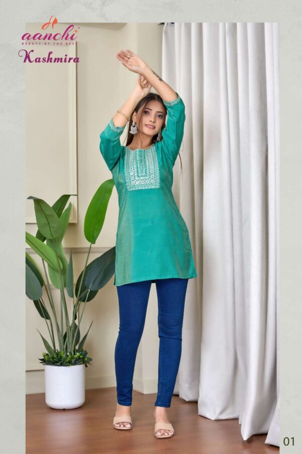 aanchi - kashmira   aanchi kashmira colors summer wear readymade short top collection wholesale surat 6 2025 05 22 12 52 22.jpg aanchi kashmira colors summer wear readymade short  top  collection wholesale surat Catalogue Name : 22nd May 2025 Name of Product : aanchi - kashmira  No of Design : 4 Piece (MOQ : 1 Set) Product Rate Per Piece : ₹ 385 / Per Piece Product Full Catalogue Rate : ₹ 1540 (GST Extra) Full Catalogue Weight : 4 KG Product Type & Size: S | M | L | XL | XXL Product Details: 
					 KASHMIRA

SHORT TOP


 FABRIC:ROMAN SHIMMER

Pattern:EMBROIDERY WORK SHORT TOP

RATE: 385/-

 Size:- S-M-L-XL-XXL