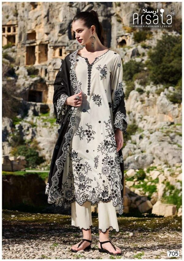 arsala fashion - amira vol-7   arsala amira vol 7 701 706 series cotton pakistani wear salwar suit supplier surat 5 2025 05 28 11 06 00.jpg arsala amira vol-7 701-706 series cotton pakistani wear salwar suit supplier surat Catalogue Name : 28th May 2025 Name of Product : arsala fashion - amira vol-7  No of Design : 6 Piece (MOQ : 1 Set) Product Rate Per Piece : ₹ 405 / Per Piece Product Full Catalogue Rate : ₹ 2430 (GST Extra) Full Catalogue Weight : 6 KG Product Type & Size: unstitched Product Details: 
					 
ARSALA FASHION   LUXURY BRAND

 TODAY WE ARE INTRODUCING OUR ONE MORE NEW CATALOGUE LUXURY PRET COLLECTION TO MAKE UNIQUE AND CLASSY COTTON WITH  BEST FABRICS

ARSALA FASHION  LUXURY AMIRA HEAVY COTTON LUXURY COLLECTION VOL.7

ALHUMDULLIAH TODAY AGAIN WE HAVE BROUGHT A LOT OF HARD WORK YOUR EYES WILL BE WIDE OPEN AFTER SEEING THIS FASHION SENSIBILITY SPECIALLY CREATE EXCELLENT DESIGNS PREMIUM QUALITY FABRICS  SPECIAL FOR YOU COMPLETELY NEW STYLE WITH YOUR BLESSING AND SUPPORT HOPE YOU LIKE All THE ARTICLES 

TOP PURE HEAVY LAWN COTTON  2.50 MTR

BOTTOM PURE HEAVY LAWN COTTON 2.00 MTR

DUPATTA PURE COTTON 2.25 MTR

Design 06

PRICE - 405+GST

EXCLUSIVE BAG  PACKING

FABRICS USED FOR BEST QUALITY RESULTS