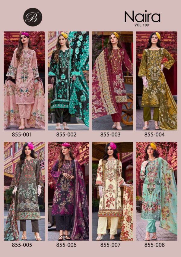 belliza designer studio - naira vol-109   belliza naira vol 109 pure cotton with heavy self embroidered party wear salwar kameez wholesale surat 0 2025 05 24 14 41 24.jpg belliza naira vol-109 pure cotton with heavy self embroidered party wear salwar kameez wholesale surat Catalogue Name : 24th May 2025 Name of Product : belliza designer studio - naira vol-109  No of Design : 8 Piece (MOQ : 1 Set) Product Rate Per Piece : ₹ 575 / Per Piece Product Full Catalogue Rate : ₹ 4600 (GST Extra) Full Catalogue Weight : 8 KG Product Type & Size: unstitched Product Details: 
					 NAIRA VOL 109 BY BELLIZA
 PURE MAL MAL COTTON DUPATTA
 SELF HEAVY EMBROIDERY WORK

BelliZa DesigNer StuDio

                     presents

             NAIRA VOL-109
 premium designer collection
                 
Top 100% Pure Cotton Digital Prints with Exclusive Heavy Self Embroidery (2.50 mtrs apx)

Dupatta 100% Pure MAL MAL Cotton Dupatta Digital Print* (2.30 mtrs apx)

Bottom 100% Pure Cotton (3 mtrs apx)

Pcs: 08

Rate: 575/-
 
Book Now