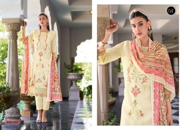 belliza designer studio - zoya vol-2   belliza zoya vol 2 colors exclusive latest designer stylish partyu wear salwar kameez wholesale surat 2 2025 05 21 16 01 09.jpg belliza zoya vol-2 colors exclusive latest designer stylish partyu wear salwar kameez wholesale surat Catalogue Name : 21st May 2025 Name of Product : belliza designer studio - zoya vol-2  No of Design : 6 Piece (MOQ : 1 Set) Product Rate Per Piece : ₹ 975 / Per Piece Product Full Catalogue Rate : ₹ 5850 (GST Extra) Full Catalogue Weight : 6 KG Product Type & Size: unstitched Product Details: 
					 
ZOYA VOL 2 BY BELLIZA
 PURE MAL MAL COTTON DUPATTA
 FULL HEAVY EMBROIDERY WORK

BelliZa DesigNer StuDio

                     presents

               ZOYA VOL 2
 premium designer collection
                 
Top: 100% Pure Cotton Lawn Full Heavy Karachi Embroidery Work + HEAVY DAMAN WORK (2.50 mtrs apx)

Dupatta: 100% Pure MAL MAL Cotton Dupatta Digital Print(2.30 mtrs apx)

Bottom: 100% Pure Cotton (3 mtrs apx)

Pcs: 06

 Rate: 975/- + GST 
 
 Book Now