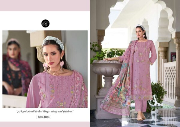 belliza designer studio - zoya vol-2   belliza zoya vol 2 colors exclusive latest designer stylish partyu wear salwar kameez wholesale surat 6 2025 05 21 16 01 09.jpg belliza zoya vol-2 colors exclusive latest designer stylish partyu wear salwar kameez wholesale surat Catalogue Name : 21st May 2025 Name of Product : belliza designer studio - zoya vol-2  No of Design : 6 Piece (MOQ : 1 Set) Product Rate Per Piece : ₹ 975 / Per Piece Product Full Catalogue Rate : ₹ 5850 (GST Extra) Full Catalogue Weight : 6 KG Product Type & Size: unstitched Product Details: 
					 
ZOYA VOL 2 BY BELLIZA
 PURE MAL MAL COTTON DUPATTA
 FULL HEAVY EMBROIDERY WORK

BelliZa DesigNer StuDio

                     presents

               ZOYA VOL 2
 premium designer collection
                 
Top: 100% Pure Cotton Lawn Full Heavy Karachi Embroidery Work + HEAVY DAMAN WORK (2.50 mtrs apx)

Dupatta: 100% Pure MAL MAL Cotton Dupatta Digital Print(2.30 mtrs apx)

Bottom: 100% Pure Cotton (3 mtrs apx)

Pcs: 06

 Rate: 975/- + GST 
 
 Book Now