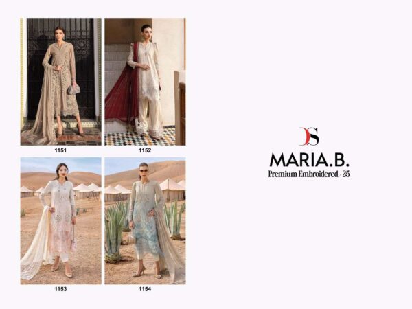 deepsy suits - maria b premium embroidered-25   deepsy suits maria b premium embroidered 25 1151 1154 series exclusive embroidered party wear unstitch salwar kameez wholesale surat 8 2025 05 26 11 35 45.jpg deepsy suits maria b premium embroidered-25 1151-1154 series exclusive embroidered party wear unstitch salwar kameez wholesale surat Catalogue Name : 26th May 2025 Name of Product : deepsy suits - maria b premium embroidered-25  No of Design : 4 Piece (MOQ : 1 Set) Product Rate Per Piece : ₹ 1220 / Per Piece Product Full Catalogue Rate : ₹ 4880 (GST Extra) Full Catalogue Weight : 4 KG Product Type & Size: unstitched Product Details: 
					 
Maria B Premium Embroidered 25by  DEEPSY SUITS

Top - Pure cotton with heavy self embroidery attached emb patches 

Bot -  cotton solid 

Dup - Chiffon print / chiffon with emb 

Pcs: 4

Rate -  1220 ( chiffon dup )
 

Splendid Quality With Digitally Printed Fabric

Quilted Fabric Used For best quality results