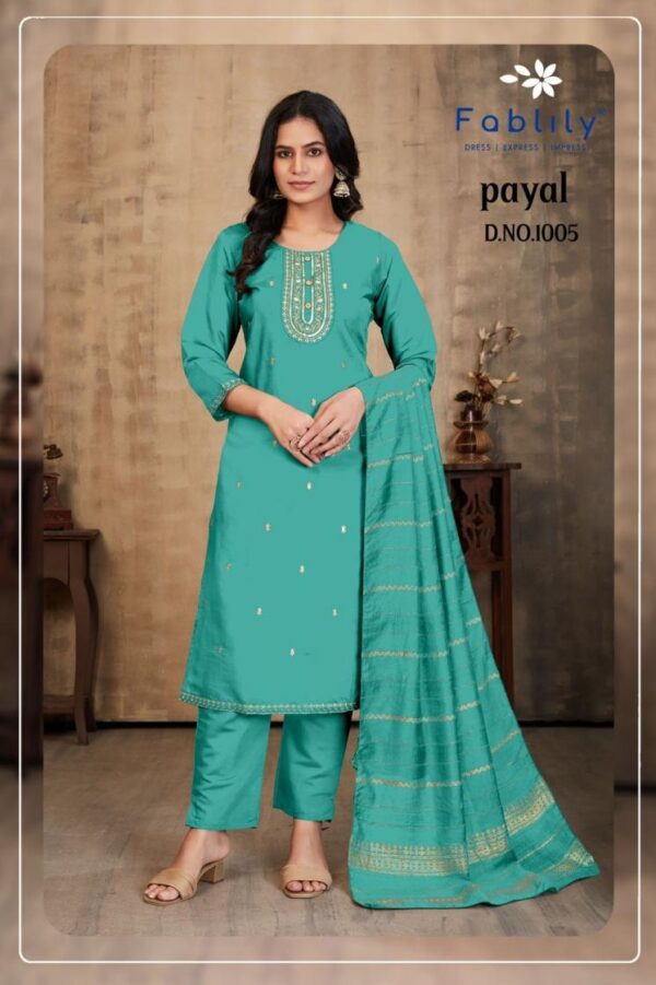 fablily payal vol 1 series 1001-1008 roman silk wholesale suit  fablily payal vol 1 series 1001-1008 roman silk wholesale suit , fablily payal vol 1 series 1001-1008 roman silk wholesale suit  surat, fablily payal vol 1 series 1001-1008 roman silk wholesale suit  new latest catalog, fablily payal vol 1 series 1001-1008 roman silk wholesale suit  wholesale surat, fablily payal vol 1 series 1001-1008 roman silk wholesale suit  single, fablily payal vol 1 series 1001-1008 roman silk wholesale suit  catalog price, fablily payal vol 1 series 1001-1008 roman silk wholesale suit  salwar suit, fablily payal vol 1 series 1001-1008 roman silk wholesale suit  dresses, fablily payal vol 1 series 1001-1008 roman silk wholesale suit  indian salwar suit, fablily payal vol 1 series 1001-1008 roman silk wholesale suit  dress material fablily payal vol 1 series 1001 1008 roman silk wholesale suit 5 2025 05 17 18 06 21 
                     fablily payal vol 1 series 1001-1008 roman silk wholesale suit 
                     
                     
                     
                     Specification :
                     
                        
                           
						   
								Product Date:
								17-05-2025
							
                             							
								Name:
								Fablily Payal Vol 1 Series 1001-1008 Roman Silk Wholesale Suit 
							
																					
								Cname:
								Payal Vol 1
							
														
								Brand:
								Fablily
							

														
								Total Design:
								8 Pcs
							
							
														
								Per Piece Rate:
								INR 745
							
							
														
								Full Catalog Rate:
								INR 5960								+ (5 % GST) + Shipping Charge
								
							
							
														
								Weight:
								8 Kg
							
																					
								Moq:
								Minimum 8 Pcs
							
							
							
														
								Type:
								Readymade Suits
							
							


														
								Fabric:
								
									Roman Silk								
							
																																																	
							
							
														
								Other Details:
								
	
		
			
			NAME:    

			 PAYAL Kurti Bottom With Dupatta Collection

			AVG. RATE :    INR 745/- 

			
			BRAND :    FABLILY
			Designs :   8
			Size :    m, l, xl, xxl, xxxl,
			Fabric :    Top: PURE ROMAN SILK And HEAVY EMBROIDERY with INNER | Bottom: pure silk with pocket and miyani | Dupatta: chanderi jacquard with sequins