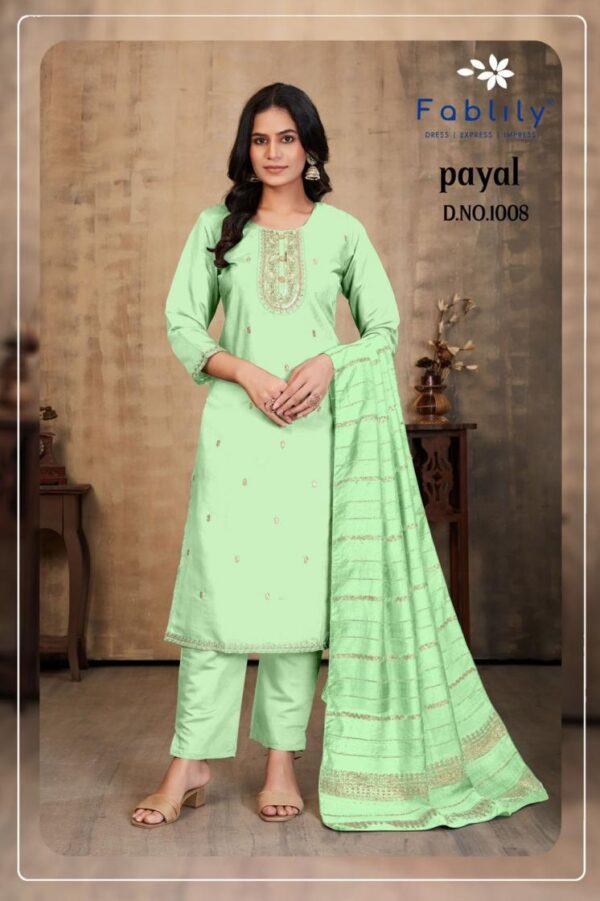 fablily payal vol 1 series 1001-1008 roman silk wholesale suit  fablily payal vol 1 series 1001-1008 roman silk wholesale suit , fablily payal vol 1 series 1001-1008 roman silk wholesale suit  surat, fablily payal vol 1 series 1001-1008 roman silk wholesale suit  new latest catalog, fablily payal vol 1 series 1001-1008 roman silk wholesale suit  wholesale surat, fablily payal vol 1 series 1001-1008 roman silk wholesale suit  single, fablily payal vol 1 series 1001-1008 roman silk wholesale suit  catalog price, fablily payal vol 1 series 1001-1008 roman silk wholesale suit  salwar suit, fablily payal vol 1 series 1001-1008 roman silk wholesale suit  dresses, fablily payal vol 1 series 1001-1008 roman silk wholesale suit  indian salwar suit, fablily payal vol 1 series 1001-1008 roman silk wholesale suit  dress material fablily payal vol 1 series 1001 1008 roman silk wholesale suit 6 2025 05 17 18 06 21 
                     fablily payal vol 1 series 1001-1008 roman silk wholesale suit 
                     
                     
                     
                     Specification :
                     
                        
                           
						   
								Product Date:
								17-05-2025
							
                             							
								Name:
								Fablily Payal Vol 1 Series 1001-1008 Roman Silk Wholesale Suit 
							
																					
								Cname:
								Payal Vol 1
							
														
								Brand:
								Fablily
							

														
								Total Design:
								8 Pcs
							
							
														
								Per Piece Rate:
								INR 745
							
							
														
								Full Catalog Rate:
								INR 5960								+ (5 % GST) + Shipping Charge
								
							
							
														
								Weight:
								8 Kg
							
																					
								Moq:
								Minimum 8 Pcs
							
							
							
														
								Type:
								Readymade Suits
							
							


														
								Fabric:
								
									Roman Silk								
							
																																																	
							
							
														
								Other Details:
								
	
		
			
			NAME:    

			 PAYAL Kurti Bottom With Dupatta Collection

			AVG. RATE :    INR 745/- 

			
			BRAND :    FABLILY
			Designs :   8
			Size :    m, l, xl, xxl, xxxl,
			Fabric :    Top: PURE ROMAN SILK And HEAVY EMBROIDERY with INNER | Bottom: pure silk with pocket and miyani | Dupatta: chanderi jacquard with sequins