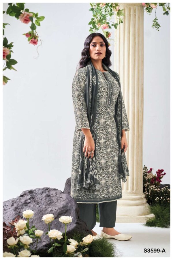 ganga - christa 3599   ganga christa 3599 cotton printed with embroidered unstitch salwar kameez wholesale surat 1 2025 05 24 16 17 18.jpg ganga christa 3599 cotton printed with embroidered unstitch salwar kameez wholesale surat Catalogue Name : 24th May 2025 Name of Product : ganga - christa 3599  No of Design : 4 Piece (MOQ : 1 Set) Product Rate Per Piece : ₹ 1325 / Per Piece Product Full Catalogue Rate : ₹ 5300 (GST Extra) Full Catalogue Weight : 4 KG Product Type & Size: unstitched Product Details: 
					 GANGA
Presents

CHRISTA 3599

TOP
PREMIUM COTTON PRINTED WITH EMBROIDERY ON NECK & DAMAN, BUTTON WORK, CROCHET LACE ON DAMAN.

воТТом
PREMIUM COTTON SOLID COLOR

DUPATTA
PREMIUM PURE CHIFFON PRINTED.

RATE:
1325/-