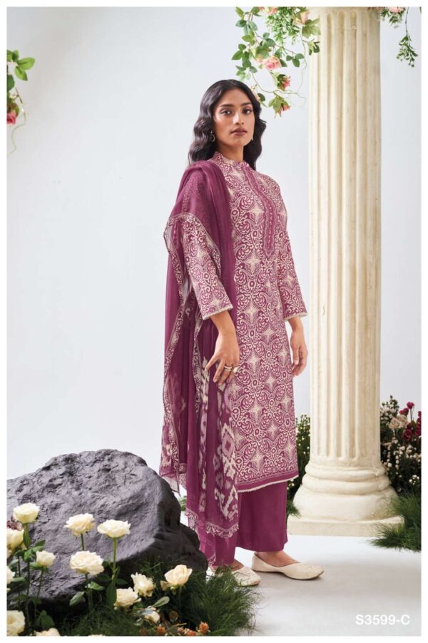 ganga - christa 3599   ganga christa 3599 cotton printed with embroidered unstitch salwar kameez wholesale surat 2 2025 05 24 16 17 18.jpg ganga christa 3599 cotton printed with embroidered unstitch salwar kameez wholesale surat Catalogue Name : 24th May 2025 Name of Product : ganga - christa 3599  No of Design : 4 Piece (MOQ : 1 Set) Product Rate Per Piece : ₹ 1325 / Per Piece Product Full Catalogue Rate : ₹ 5300 (GST Extra) Full Catalogue Weight : 4 KG Product Type & Size: unstitched Product Details: 
					 GANGA
Presents

CHRISTA 3599

TOP
PREMIUM COTTON PRINTED WITH EMBROIDERY ON NECK & DAMAN, BUTTON WORK, CROCHET LACE ON DAMAN.

воТТом
PREMIUM COTTON SOLID COLOR

DUPATTA
PREMIUM PURE CHIFFON PRINTED.

RATE:
1325/-