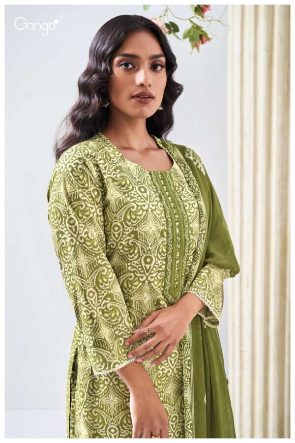 ganga - christa 3599   ganga christa 3599 cotton printed with embroidered unstitch salwar kameez wholesale surat 4 2025 05 24 16 17 18.jpg ganga christa 3599 cotton printed with embroidered unstitch salwar kameez wholesale surat Catalogue Name : 24th May 2025 Name of Product : ganga - christa 3599  No of Design : 4 Piece (MOQ : 1 Set) Product Rate Per Piece : ₹ 1325 / Per Piece Product Full Catalogue Rate : ₹ 5300 (GST Extra) Full Catalogue Weight : 4 KG Product Type & Size: unstitched Product Details: 
					 GANGA
Presents

CHRISTA 3599

TOP
PREMIUM COTTON PRINTED WITH EMBROIDERY ON NECK & DAMAN, BUTTON WORK, CROCHET LACE ON DAMAN.

воТТом
PREMIUM COTTON SOLID COLOR

DUPATTA
PREMIUM PURE CHIFFON PRINTED.

RATE:
1325/-
