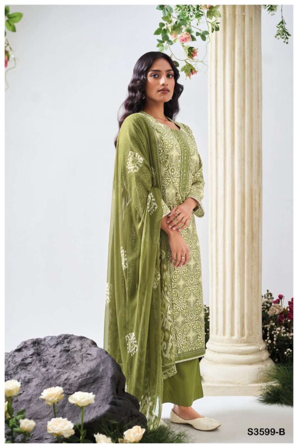 ganga - christa 3599   ganga christa 3599 cotton printed with embroidered unstitch salwar kameez wholesale surat 5 2025 05 24 16 17 18.jpg ganga christa 3599 cotton printed with embroidered unstitch salwar kameez wholesale surat Catalogue Name : 24th May 2025 Name of Product : ganga - christa 3599  No of Design : 4 Piece (MOQ : 1 Set) Product Rate Per Piece : ₹ 1325 / Per Piece Product Full Catalogue Rate : ₹ 5300 (GST Extra) Full Catalogue Weight : 4 KG Product Type & Size: unstitched Product Details: 
					 GANGA
Presents

CHRISTA 3599

TOP
PREMIUM COTTON PRINTED WITH EMBROIDERY ON NECK & DAMAN, BUTTON WORK, CROCHET LACE ON DAMAN.

воТТом
PREMIUM COTTON SOLID COLOR

DUPATTA
PREMIUM PURE CHIFFON PRINTED.

RATE:
1325/-