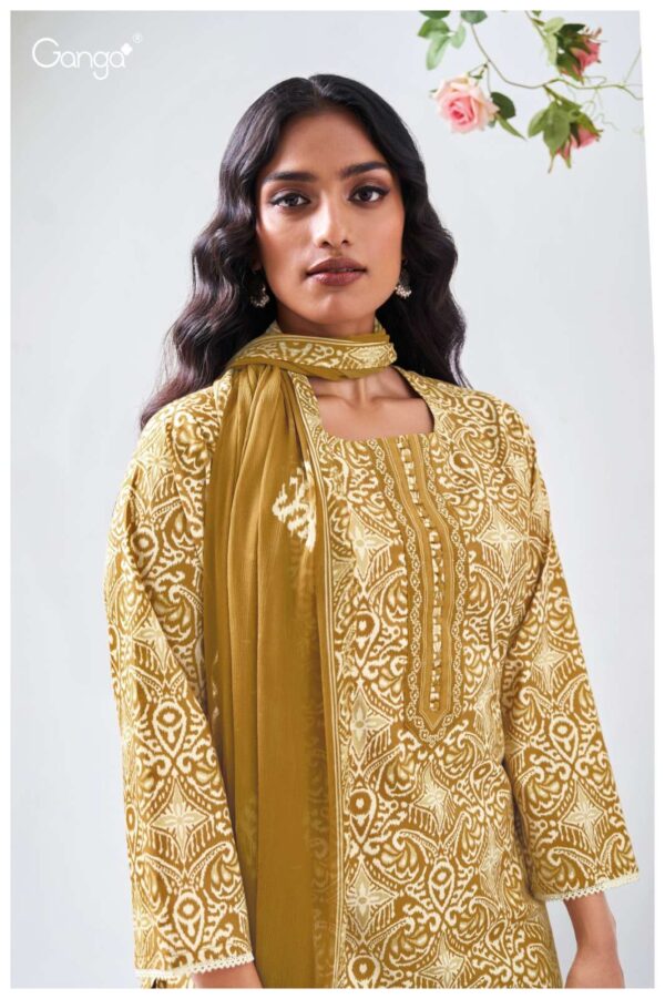 ganga - christa 3599   ganga christa 3599 cotton printed with embroidered unstitch salwar kameez wholesale surat 6 2025 05 24 16 17 19.jpg ganga christa 3599 cotton printed with embroidered unstitch salwar kameez wholesale surat Catalogue Name : 24th May 2025 Name of Product : ganga - christa 3599  No of Design : 4 Piece (MOQ : 1 Set) Product Rate Per Piece : ₹ 1325 / Per Piece Product Full Catalogue Rate : ₹ 5300 (GST Extra) Full Catalogue Weight : 4 KG Product Type & Size: unstitched Product Details: 
					 GANGA
Presents

CHRISTA 3599

TOP
PREMIUM COTTON PRINTED WITH EMBROIDERY ON NECK & DAMAN, BUTTON WORK, CROCHET LACE ON DAMAN.

воТТом
PREMIUM COTTON SOLID COLOR

DUPATTA
PREMIUM PURE CHIFFON PRINTED.

RATE:
1325/-