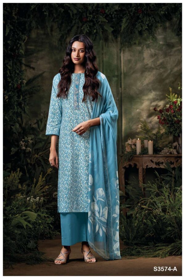 ganga - cianna 3574   ganga cianna 3574 cotton with embroidered salwar suit collection online surat 2 2025 05 31 14 51 10.jpg ganga cianna 3574 cotton with embroidered salwar suit collection online surat Catalogue Name : 31st May 2025 Name of Product : ganga - cianna 3574  No of Design : 4 Piece (MOQ : 1 Set) Product Rate Per Piece : ₹ 1235 / Per Piece Product Full Catalogue Rate : ₹ 4940 (GST Extra) Full Catalogue Weight : 4 KG Product Type & Size: unstitched Product Details: 
					 GANGA
Presents

CIANNA 3574

TOP
PREMIUM COTTON PRINTED WITH EMBROIDERY, SOLID COTTON BORDER ON DAMAN.

BOTTOM
PREMIUM COTTON SOLID COLOR.

DUPATTA
PREMIUM PURE CHIFFON PRINTED.

RATE:
1235/-
