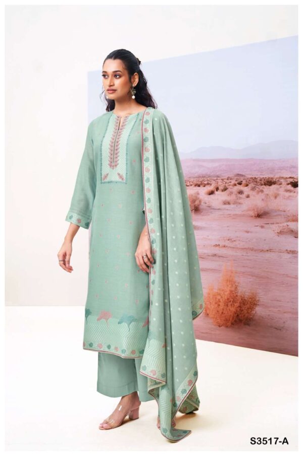 ganga - cracia 3517   ganga cracia 3517 viscose silk with embroidered salwar kameez wholesale surat 4 2025 05 24 15 42 18.jpg ganga cracia 3517 viscose silk with embroidered salwar kameez wholesale surat Catalogue Name : 24th May 2025 Name of Product : ganga - cracia 3517  No of Design : 2 Piece (MOQ : 1 Set) Product Rate Per Piece : ₹ 2495 / Per Piece Product Full Catalogue Rate : ₹ 4990 (GST Extra) Full Catalogue Weight : 2 KG Product Type & Size: unstitched Product Details: 
					 GANGA
Presents

CRACIA 3517

TOP
PREMIUM PURE VISCOSE SILK
JACOUARD WITH HAND
EMBROIDERY, SWAROVSKI WORK,
CROCHET LACE ON DAMAN.

BOTTOM
PREMIUM COTTON SOLID COLOR

DUPATTA
PREMIUM VISCOSE SILK JACOUARD
WITH CROCHET LACE BORDER.

RATE:
2495/-