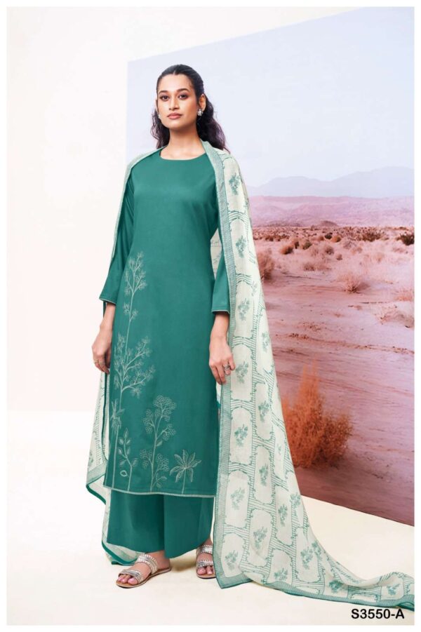 ganga - isheeta 3550   ganga isheeta 3550 cotton silk with embroidered exclusive designer salwar kameez wholesale surat 2 2025 05 23 11 43 47.jpg ganga isheeta 3550 cotton silk with embroidered exclusive designer salwar kameez wholesale surat Catalogue Name : 23rd May 2025 Name of Product : ganga - isheeta 3550  No of Design : 4 Piece (MOQ : 1 Set) Product Rate Per Piece : ₹ 1940 / Per Piece Product Full Catalogue Rate : ₹ 7760 (GST Extra) Full Catalogue Weight : 4 KG Product Type & Size: unstitched Product Details: 
					 GANGA
Presents

ISHEETA 3550

TOP
PREMIUM COTTON SILK SATIN
SOLID COLOR WITH EMBROIDERY, SATIN PRINTED BORDER LACE ON DAMAN & SLEEVES.

воТтом
PREMIUM COTTON SILK SOLID COLOR.

DUPATTA
PREMIUM PURE LINEN JACOUARD
PRINTED WITH SATIN SOLID COLOR BORDER.

RATE:
1940/-