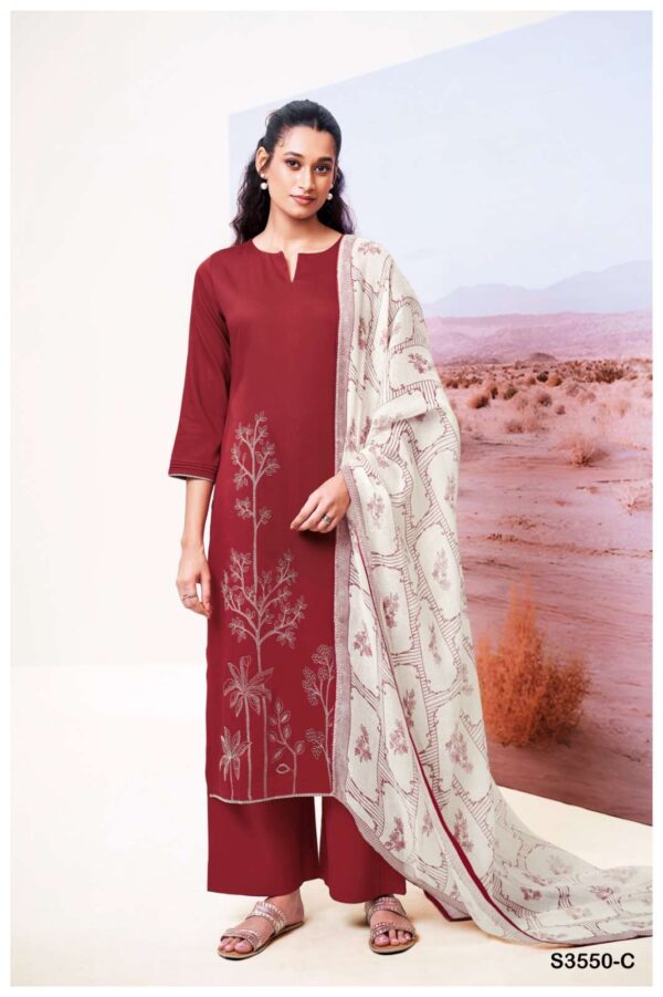 ganga - isheeta 3550   ganga isheeta 3550 cotton silk with embroidered exclusive designer salwar kameez wholesale surat 3 2025 05 23 11 43 47.jpg ganga isheeta 3550 cotton silk with embroidered exclusive designer salwar kameez wholesale surat Catalogue Name : 23rd May 2025 Name of Product : ganga - isheeta 3550  No of Design : 4 Piece (MOQ : 1 Set) Product Rate Per Piece : ₹ 1940 / Per Piece Product Full Catalogue Rate : ₹ 7760 (GST Extra) Full Catalogue Weight : 4 KG Product Type & Size: unstitched Product Details: 
					 GANGA
Presents

ISHEETA 3550

TOP
PREMIUM COTTON SILK SATIN
SOLID COLOR WITH EMBROIDERY, SATIN PRINTED BORDER LACE ON DAMAN & SLEEVES.

воТтом
PREMIUM COTTON SILK SOLID COLOR.

DUPATTA
PREMIUM PURE LINEN JACOUARD
PRINTED WITH SATIN SOLID COLOR BORDER.

RATE:
1940/-