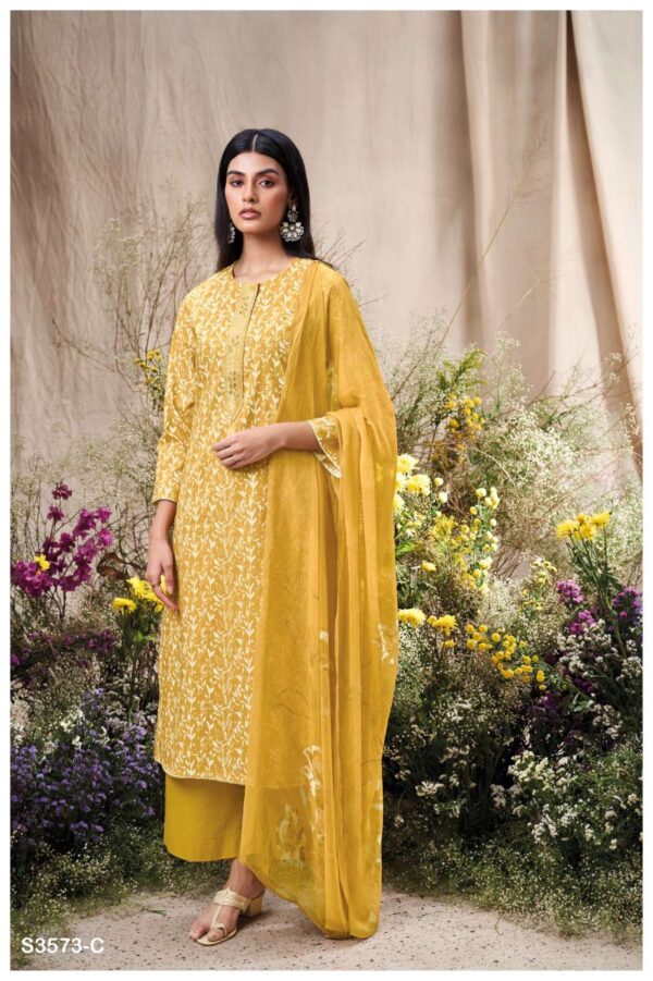 ganga - johitha 3573   ganga johitha 3573 cotton print with embroidered casual wear suit supplier 4 2025 05 27 16 52 47.jpg ganga johitha 3573 cotton print with embroidered casual wear suit supplier  Catalogue Name : 27th May 2025 Name of Product : ganga - johitha 3573  No of Design : 4 Piece (MOQ : 1 Set) Product Rate Per Piece : ₹ 1235 / Per Piece Product Full Catalogue Rate : ₹ 4940 (GST Extra) Full Catalogue Weight : 4 KG Product Type & Size: unstitched Product Details: 
					 GANGA
Presents

JONITHA 3573

TOP
PREMIUM COTTON PRINTED WITH EMBROIDERY, CROCHET LACE ON DAMAN.

воТТом
PREMIUM COTTON SOLID COLOR

DUPATTA
PREMIUM PURE CHIFFON PRINTED.

RATE:
1235/-