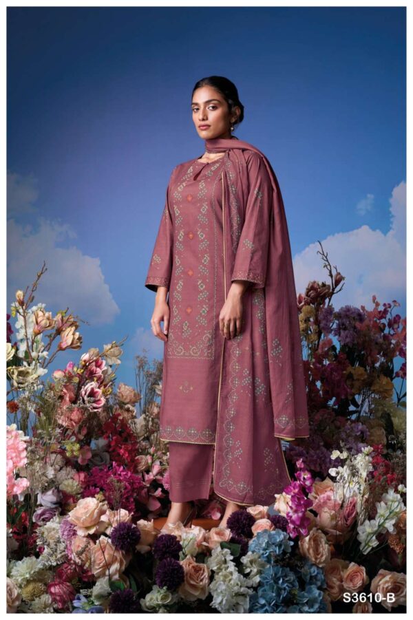 ganga -  lily 3610   ganga lily 3610 designer party wear cotton embroidred salwar kameez wholesaler 0 2025 05 21 16 54 29.jpg ganga lily 3610 designer party wear cotton embroidred salwar kameez wholesaler  Catalogue Name : 21st May 2025 Name of Product : ganga -  lily 3610  No of Design : 4 Piece (MOQ : 1 Set) Product Rate Per Piece : ₹ 1560 / Per Piece Product Full Catalogue Rate : ₹ 6240 (GST Extra) Full Catalogue Weight : 4 KG Product Type & Size: unstitched Product Details: 
					 GANGA
Presents

LILY 3610

TOP
PREMIUM COTTON PRINTED WITH HAND EMBROIDERY, HAND WORK, CROCHET LACE ON DAMAN.

воТтоМ
PREMIUM COTTON SOLID COLOR.

DUPATTA
PREMIUM PURE MAL PRINTED WITH
SOLID COLOR BORDER.

RATE:
1560/-