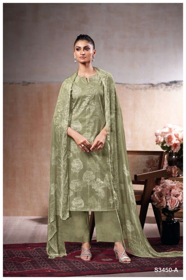 ganga -  linzy 3450   ganga linzy 3450 designer premium cotton embroidred salwar kameez wholesale price surat 1 2025 05 22 16 32 36.jpg ganga linzy 3450 designer premium cotton embroidred salwar kameez wholesale price surat  Catalogue Name : 22nd May 2025 Name of Product : ganga -  linzy 3450  No of Design : 4 Piece (MOQ : 1 Set) Product Rate Per Piece : ₹ 1525 / Per Piece Product Full Catalogue Rate : ₹ 6100 (GST Extra) Full Catalogue Weight : 4 KG Product Type & Size: unstitched Product Details: 
					 GANGA
Presents

LINZY 3450

TOP
PREMIUM COTTON PRINTED WITH HAND EMBROIDERY AND
EMBROIDERY LACE ON DAMAN

BOTTOM
PREMIUM COTTON SOLID COLOR

DUPATTA
PREMIUM PURE CHIFFON PRINTED.

RATE:
1525/-