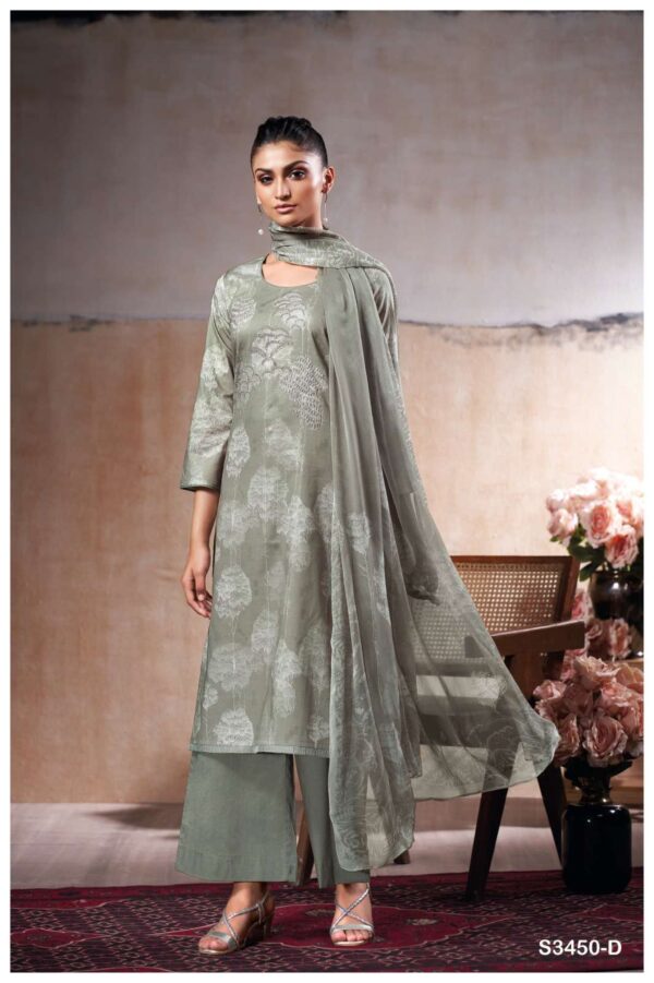 ganga -  linzy 3450   ganga linzy 3450 designer premium cotton embroidred salwar kameez wholesale price surat 3 2025 05 22 16 32 36.jpg ganga linzy 3450 designer premium cotton embroidred salwar kameez wholesale price surat  Catalogue Name : 22nd May 2025 Name of Product : ganga -  linzy 3450  No of Design : 4 Piece (MOQ : 1 Set) Product Rate Per Piece : ₹ 1525 / Per Piece Product Full Catalogue Rate : ₹ 6100 (GST Extra) Full Catalogue Weight : 4 KG Product Type & Size: unstitched Product Details: 
					 GANGA
Presents

LINZY 3450

TOP
PREMIUM COTTON PRINTED WITH HAND EMBROIDERY AND
EMBROIDERY LACE ON DAMAN

BOTTOM
PREMIUM COTTON SOLID COLOR

DUPATTA
PREMIUM PURE CHIFFON PRINTED.

RATE:
1525/-