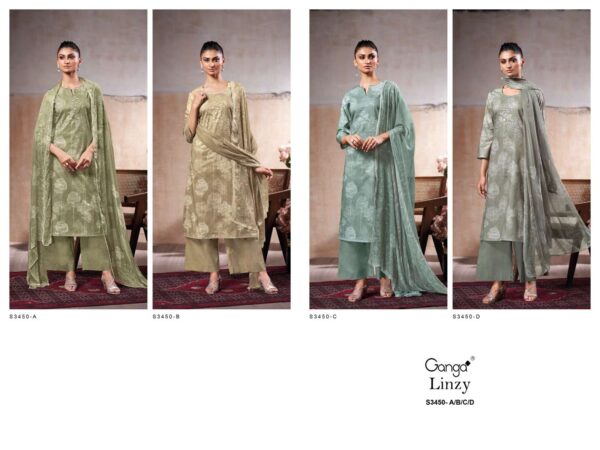 ganga -  linzy 3450   ganga linzy 3450 designer premium cotton embroidred salwar kameez wholesale price surat 4 2025 05 22 16 32 36.jpg ganga linzy 3450 designer premium cotton embroidred salwar kameez wholesale price surat  Catalogue Name : 22nd May 2025 Name of Product : ganga -  linzy 3450  No of Design : 4 Piece (MOQ : 1 Set) Product Rate Per Piece : ₹ 1525 / Per Piece Product Full Catalogue Rate : ₹ 6100 (GST Extra) Full Catalogue Weight : 4 KG Product Type & Size: unstitched Product Details: 
					 GANGA
Presents

LINZY 3450

TOP
PREMIUM COTTON PRINTED WITH HAND EMBROIDERY AND
EMBROIDERY LACE ON DAMAN

BOTTOM
PREMIUM COTTON SOLID COLOR

DUPATTA
PREMIUM PURE CHIFFON PRINTED.

RATE:
1525/-
