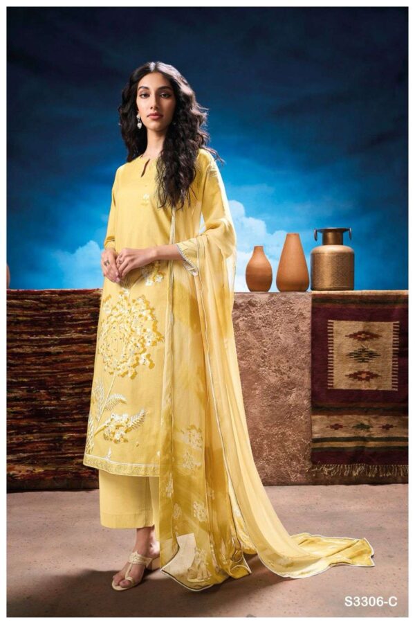 ganga - natalia 3306   ganga natalia 3306 premium cotton hand embroidered unstich salwar kameez buy wholesalers surat 1 2025 03 04 19 00 12.jpg ganga natalia 3306 premium cotton hand embroidered unstich salwar kameez buy wholesalers surat Catalogue Name : 24th May 2025 Name of Product : ganga - natalia 3306   No of Design : 4 Piece (MOQ : 1 Set) Product Rate Per Piece : ₹ 1705 / Per Piece Product Full Catalogue Rate : ₹ 6820 (GST Extra) Full Catalogue Weight : 4 KG Product Type & Size: unstitched Product Details: 
					 GANGA*
Presents
-
*NATALIA 3306*

TOP
PREMIUM COTTON PRINTED WITH HAND EMBROIDERY AND READY
LACE ON DAMAN.

BOTTOM
PREMIUM COTTON SOLID COLOR

DUPATTA
PREMIUM PURE CHIFFON PRINTED
WITH READY LACE FOUR SIDE.

*RATE:*
1705/-